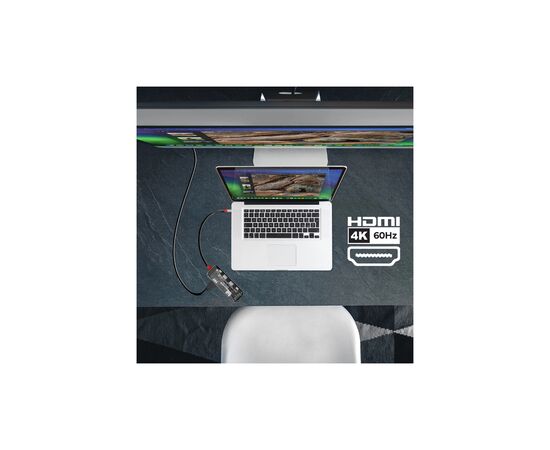Концентратор Promate USB-C 8-in-1 USB-C PD100W + HDMI 4K60Hz + USBC + 2xUSB 3.0 + RJ45 1000Mbps + SD/MicroSD grey (transhub-mini), изображение 4