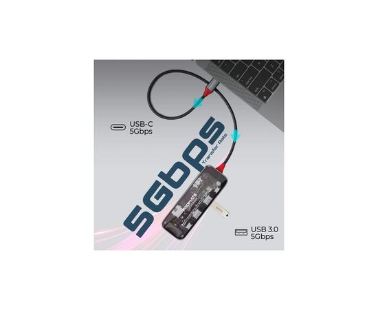 Концентратор Promate USB-C 8-in-1 USB-C PD100W + HDMI 4K60Hz + USBC + 2xUSB 3.0 + RJ45 1000Mbps + SD/MicroSD grey (transhub-mini), изображение 5