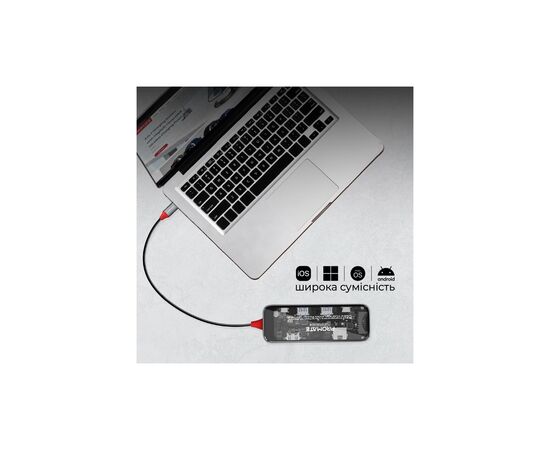 Концентратор Promate USB-C 8-in-1 USB-C PD100W + HDMI 4K60Hz + USBC + 2xUSB 3.0 + RJ45 1000Mbps + SD/MicroSD grey (transhub-mini), изображение 8