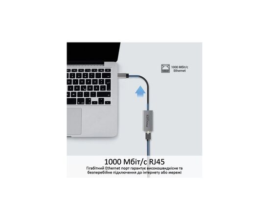 Адаптер Promate USB-C to RJ45 Ethernet 1000Mbps grey (gigaLink-c.grey), изображение 2