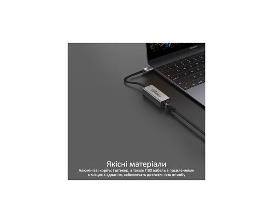 Адаптер Promate USB-C to RJ45 Ethernet 1000Mbps grey (gigaLink-c.grey), изображение 3