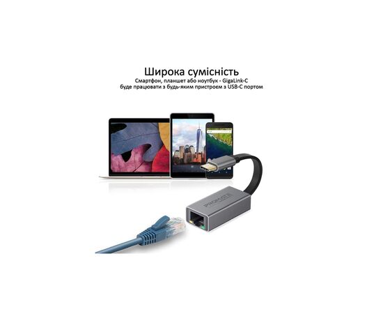 Адаптер Promate USB-C to RJ45 Ethernet 1000Mbps grey (gigaLink-c.grey), изображение 5