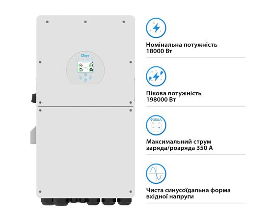 Солнечный инвертор Deye SUN-18K-SG01LP1-EU-AM3-P, 18кВт (SUN-18K-SG01LP1-EU-AM3-P), изображение 2