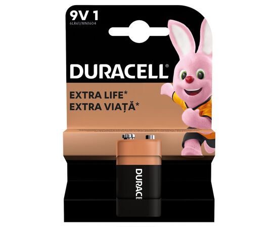 Батарейка Duracell 9V щелочная 1шт. в упаковке (5000394066267 / 81483681), изображение 2