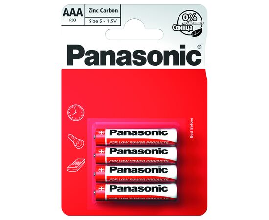 Батарейка Panasonic AAA R03 RED ZINK * 4 (R03REL/4BP)