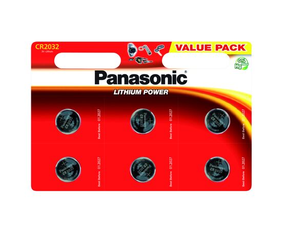 Батарейка Panasonic CR 2032 Lithium * 6 (CR-2032EL/6B)