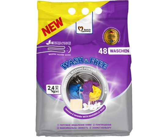 Стиральный порошок Wash&Free Universal Жасмин и лаванда с марсельским мылом 2.4 кг (4262396140890)