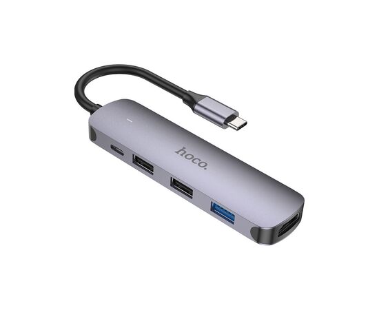 Концентратор HOCO USB-C to HDMI+USB3.0+2xUSB2.0+PD HB27 Metal Gray (6931474769329), изображение 3