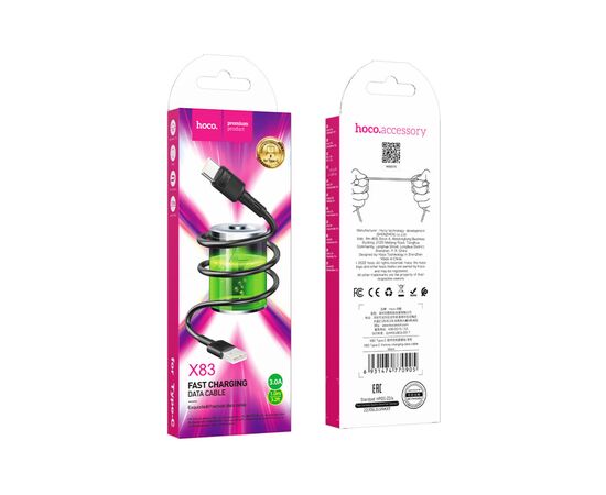 Дата кабель USB 2.0 AM to USB-C 1.0m 3A PVC X83 black HOCO (6931474770905), изображение 4