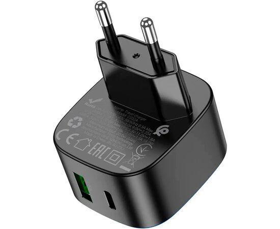 Зарядное устройство HOCO CS32A Rise 1xUSB-C PD20W + 1xUSB QC3.0 Black (6942007617451), изображение 6