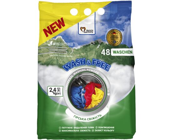Пральний порошок Wash&Free Universal Гірська свіжість 2.4 кг (4262396143204)