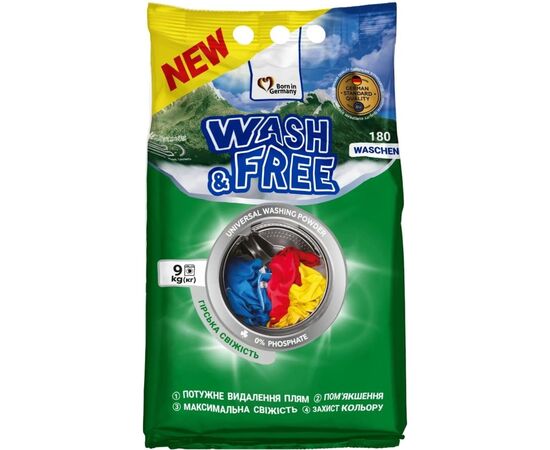 Пральний порошок Wash&Free Universal Гірська свіжість 9 кг (4823128004929)