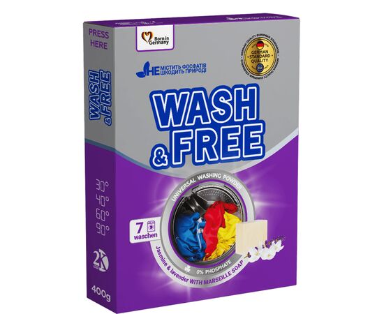 Пральний порошок Wash&Free Universal Жасмин та лаванда з марсельським милом 400 г (4262396140876)