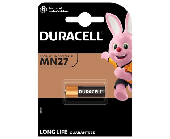 Батарейка Duracell MN27 12V спеціалізована лужна, A27/27A/V27A/8LR732, 1 шт. в упаковці (5007388), зображення 2