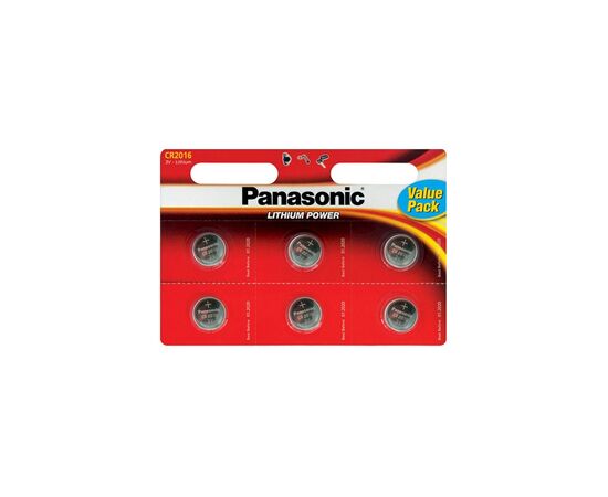 Батарейка Panasonic CR 2016 * 6 LITHIUM (CR-2016EL/6B)