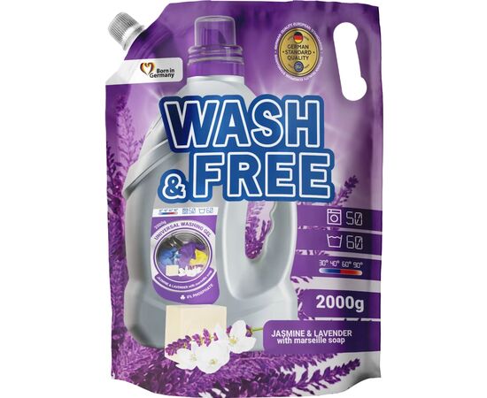 Гель для прання Wash&Free Жасмин та Лаванда з Марсельським милом Дой-пак 2 кг (4262396141873/4823128001430)