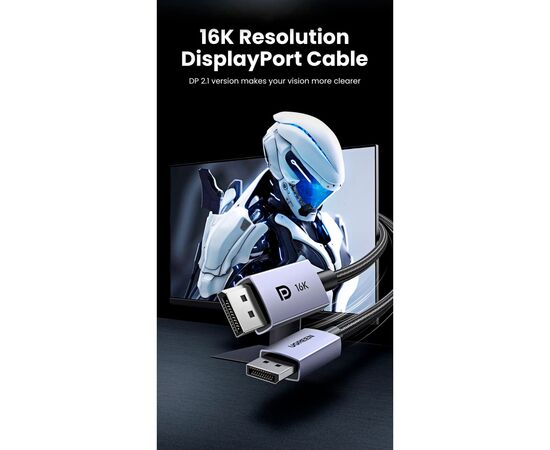 Кабель мультимедийный DisplayPort M to DisplayPort M 3.0m 16K DP118 black Ugreen (25862), изображение 4