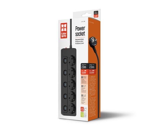Мережевий фільтр живлення ColorWay CW-PSEA52SBK 5 розеток2м (CW-PSEA52SBK), зображення 5