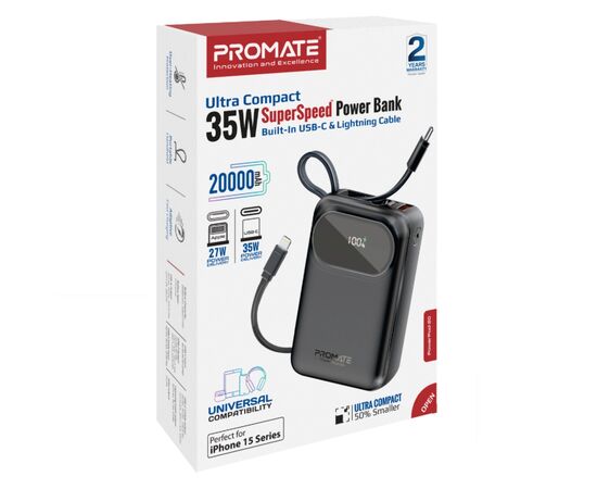 Батарея універсальна Promate 20000mAh PD/35W (powerpod-20.black), зображення 2