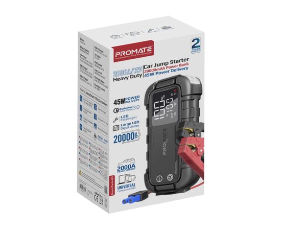 Пуско зарядное устройство Promate 20000mAh PD/45W, QC3.0, 2000A, Flashlight (sparktank-20), изображение 2