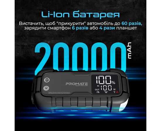 Пуско зарядное устройство Promate 20000mAh PD/45W, QC3.0, 2000A, Flashlight (sparktank-20), изображение 4