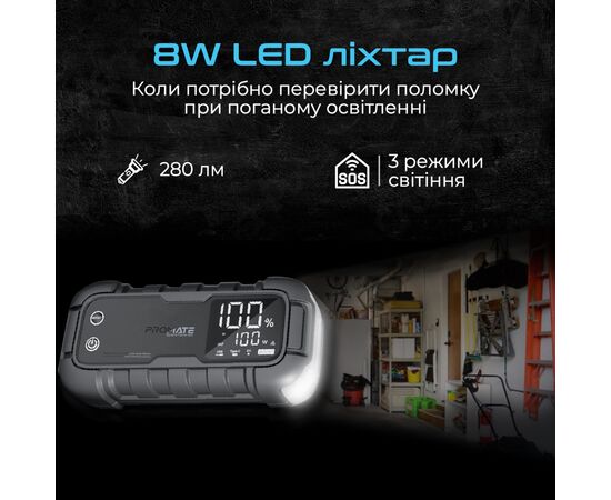 Пуско зарядное устройство Promate 20000mAh PD/45W, QC3.0, 2000A, Flashlight (sparktank-20), изображение 8