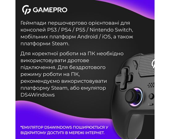 Геймпад GamePro 2.4G/BT 5.1/USB (Switch/PC/PS/iOS/Android) RGB Black (GPS20B), изображение 12