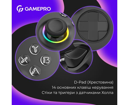 Геймпад GamePro із зарядною станцією BT 5.3/USB/2.4 ГГц (Switch/PC/iOS/Android) RGB Black (GPX13BDOC), изображение 10