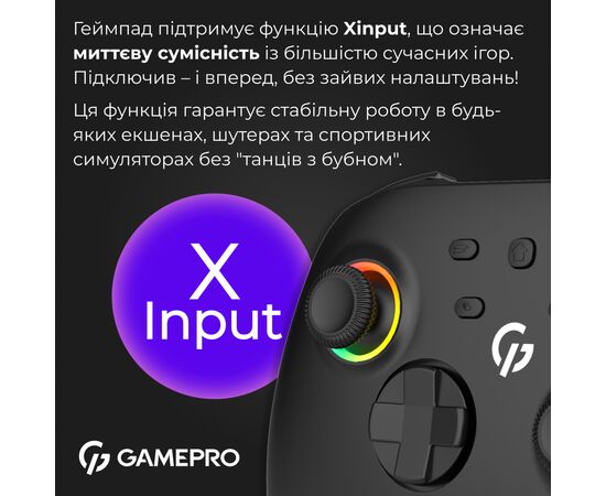 Геймпад GamePro із зарядною станцією BT 5.3/USB/2.4 ГГц (Switch/PC/iOS/Android) RGB Black (GPX13BDOC), изображение 11