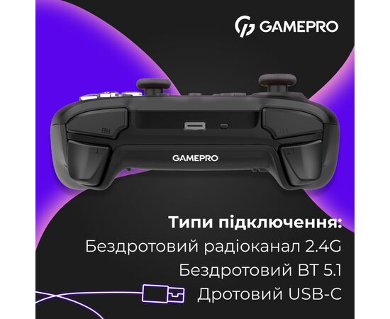 Геймпад GamePro із зарядною станцією BT 5.3/USB/2.4 ГГц (Switch/PC/iOS/Android) RGB Black (GPX13BDOC), изображение 5