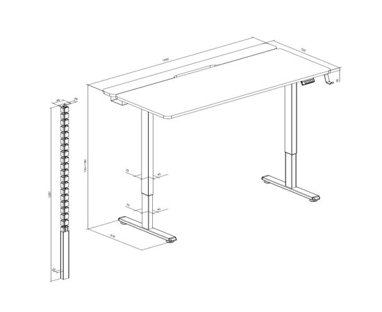 Компьютерный стол OfficePro з електрорегулюванням висоти 1500 x 720 мм Black (ODE1575B), изображение 3