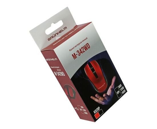 Мишка Grunhelm M-342WD USB Red (126867), зображення 2