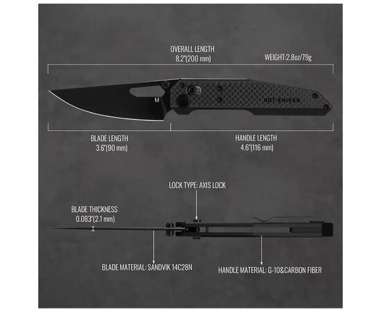 Ніж Hightron Sharplyn, 14C28N, G10 + CF, чорний, чорний клинок (HK01BLK), зображення 10