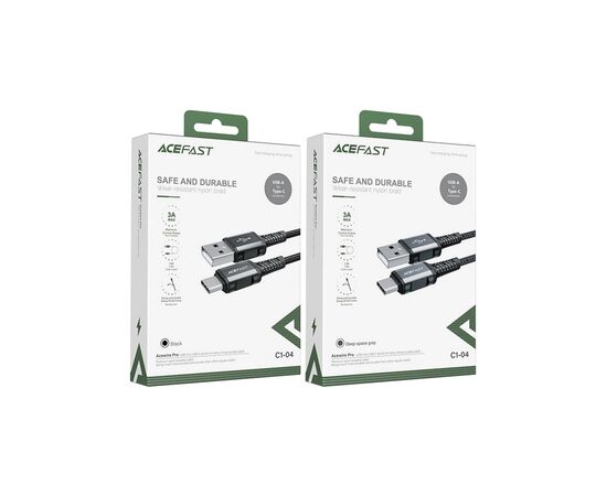Дата кабель USB 2.0 AM to USB-C 1.2m 3A nylon C1-04 black Acefast (6974316280545), зображення 4