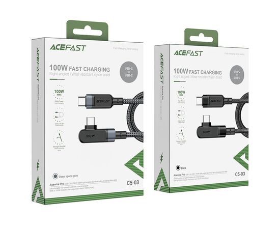 Дата кабель USB-C to USB-C 2.0m 5A 100W nylon C5-03 black Acefast (6974316281016), зображення 4
