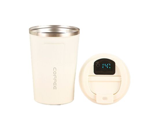 Термокружка Merlion з LED дисплеєм 380 мл, біла (Termo-304LED-380White)