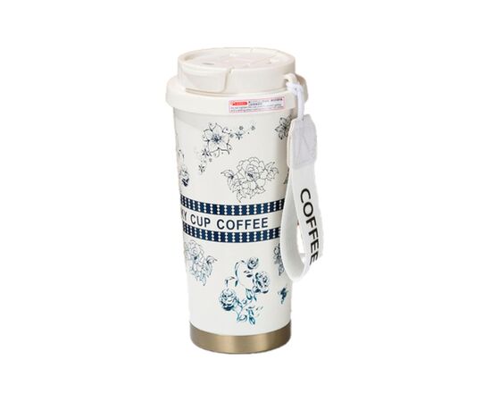 Термокружка Merlion TermCoffee 500 мл з трубочкою, біла з сірим (TermCoffee-500WG)