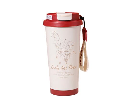 Термокружка Merlion TermCoffee 500 мл з трубочкою, біла з червоним (TermCoffee-500WR)