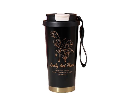 Термокружка Merlion TermCoffee 500 мл з трубочкою, чорна (TermCoffee-500B)