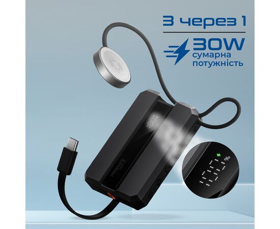 Батарея универсальная Promate 10000mAh PD/30W, iWatch charging (neo-10.black), изображение 4