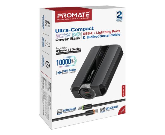 Батарея універсальна Promate 10000mAh PD/30W (neo-10uni.black), зображення 2