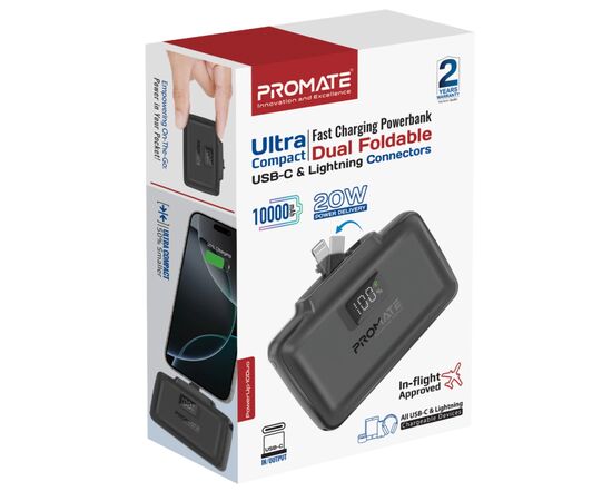 Батарея універсальна Promate 10000mAh PD/20W (powerup-10duo.black), зображення 2