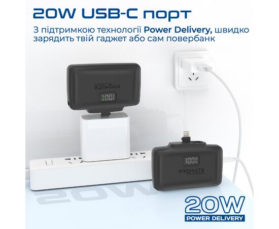 Батарея універсальна Promate 10000mAh PD/20W (powerup-10duo.black), зображення 5