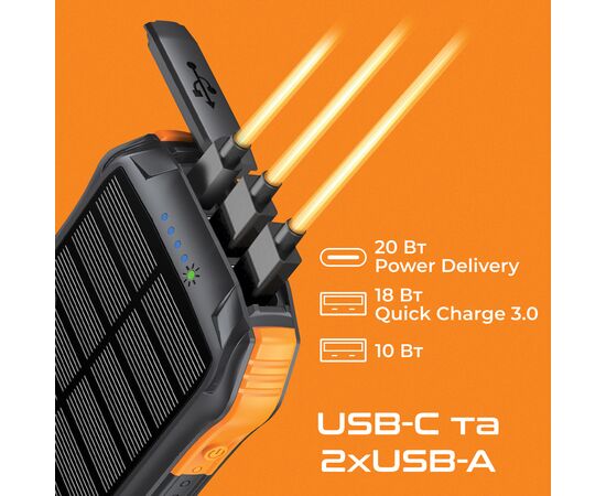 Батарея універсальна Promate 10000mAh PD/20W, QC/3/0, Solar, QI, IP65 (solartank-10pdqi.black), зображення 6