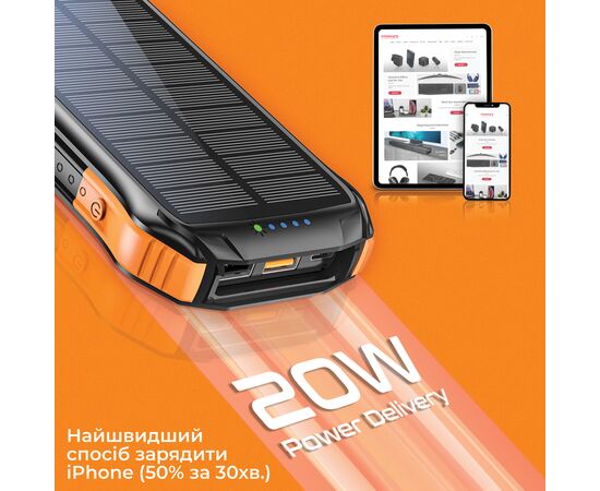 Батарея універсальна Promate 10000mAh PD/20W, QC/3/0, Solar, QI, IP65 (solartank-10pdqi.black), зображення 7