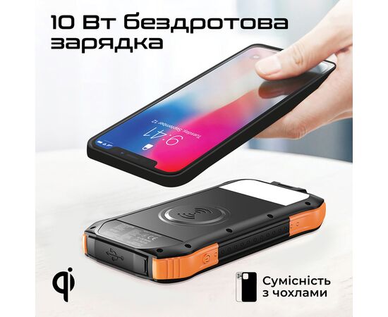Батарея універсальна Promate 10000mAh PD/20W, QC/3/0, Solar, QI, IP65 (solartank-10pdqi.black), зображення 8
