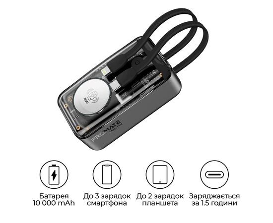 Батарея універсальна Promate 10000mAh PD/35W, iWatch charging (mavrix.black), зображення 3