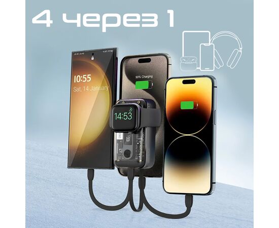 Батарея універсальна Promate 10000mAh PD/35W, iWatch charging (mavrix.black), зображення 4