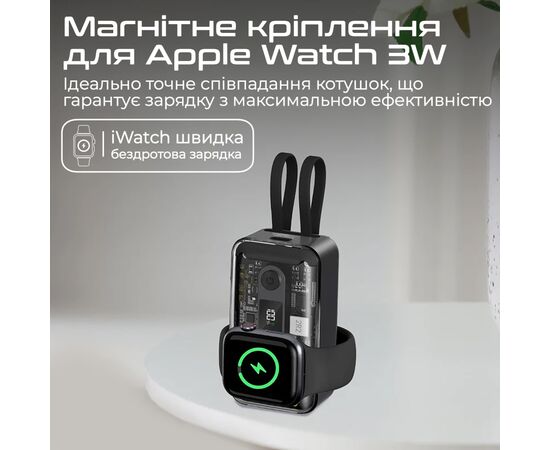 Батарея універсальна Promate 10000mAh PD/35W, iWatch charging (mavrix.black), зображення 7