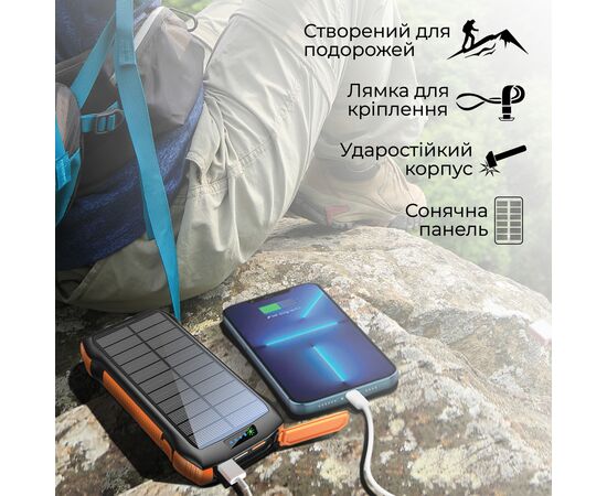 Батарея універсальна Promate 20000mAh PD/20W, QC/3/0, Solar, QI, IP65 (solartank-20pdqi.black), зображення 5